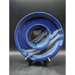 Robinson Studio Pottery Cobalt Blue Chip and Dip Platter Signed Artisan Ceramic
