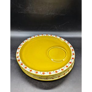 Vintage Mid Century Italian Pottery Snack Luncheon Plates Yellow Fruit Orange
