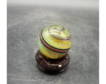Handmade Geoffrey Beetem Glass Marble Lime Green Dichroic Swirl Red 2" Signed