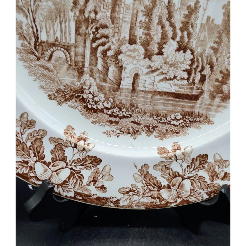 Antique Copeland & Sons Stoke Upon Trent Ruins Brown Transferware 10" Plate image 2