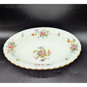Vintage Minton Bone China Marlow Oval Vegetable Serving Bowl Flower England 10&quot;