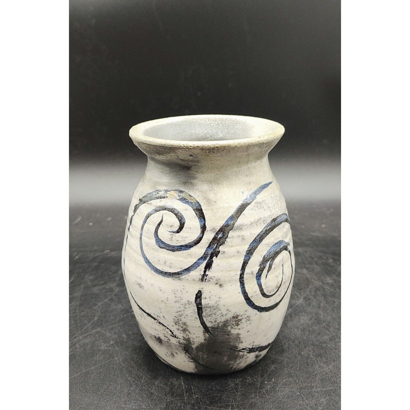 Vintage Studio Art Pottery Raku Glaze Gray Vase Signed 5.5"