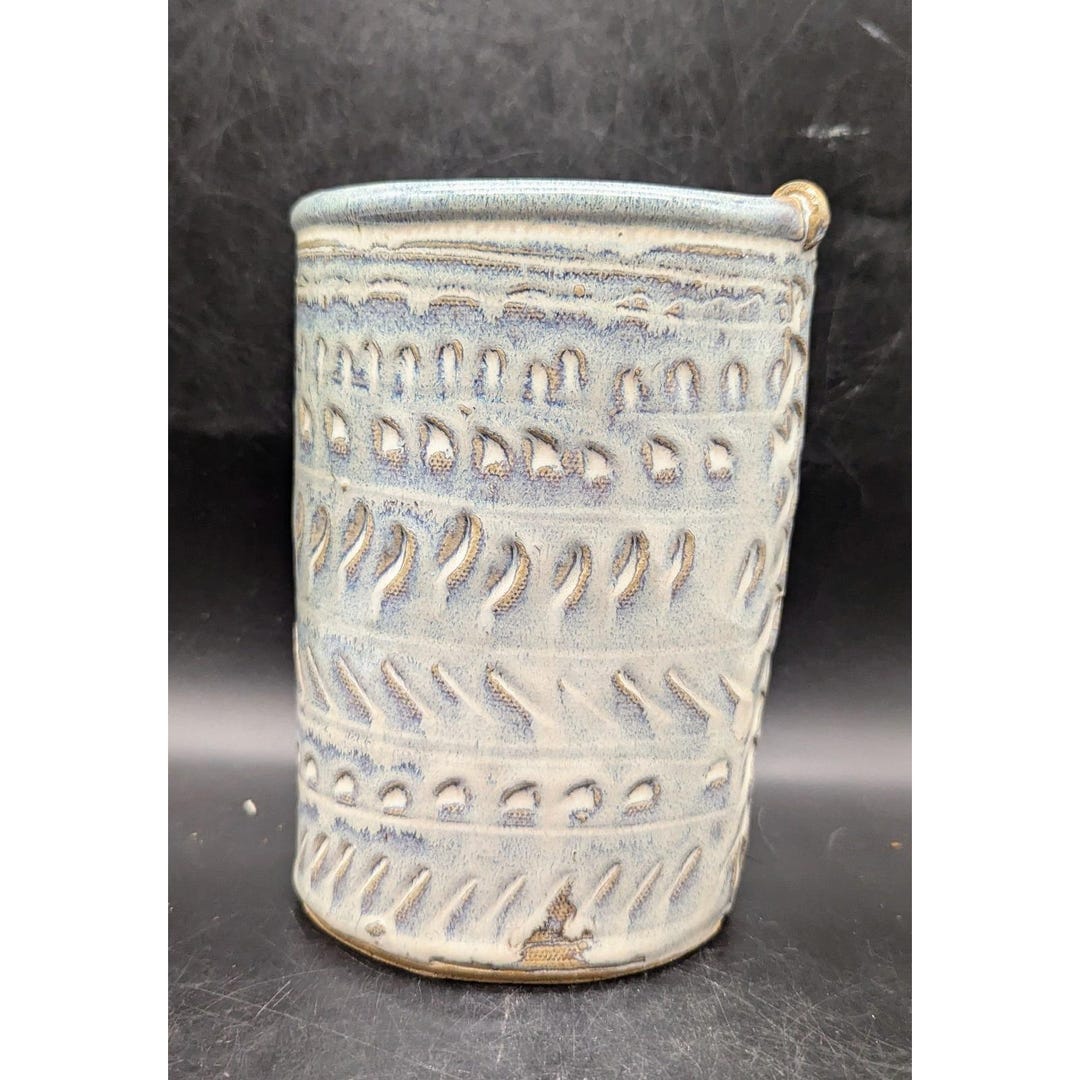 Vintage Stoneware Blue Studio Art Pottery Vase Crock 7.25" Signed Clark ...