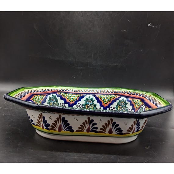Talavera Hernandez Pottery Dish Handmade Rectangular Pue Mexico