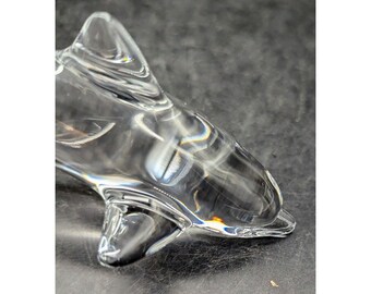 Vintage Daum France Crystal Dolphin Signed Art Glass Statue Figure