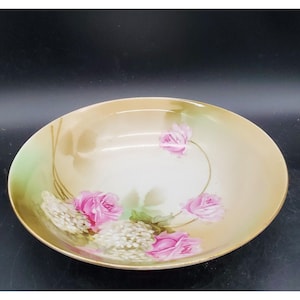 Vintage RS Germany Salad Pasta Serving Bowl 9.25&quot; Flower Floral Pink Rose