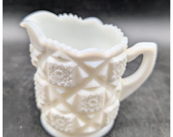 Westmoreland Milk Glass Creamer English Hobnail Diamond Starburst White Pitcher