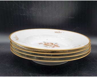 Vintage Set/4 Royal Copenhagen Brown Rose 10" Large Rimmed Soup Bowl Replacement