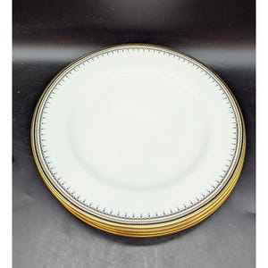 Vintage Set/4 Spode Warwick 10&quot; Dinner Plate Black Banner Dot England
