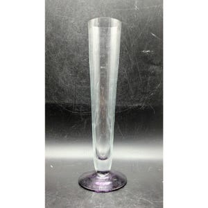 Vintage Hand Blown Art Glass Fluted Glass Vase Purple Base 10&quot;