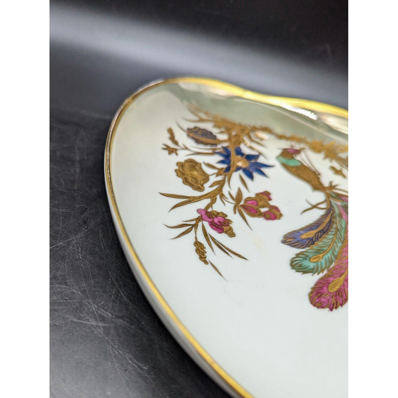 Vintage Dipinto A Mano Longo Oro Zecchino Italy Oval Dish Pheasant
