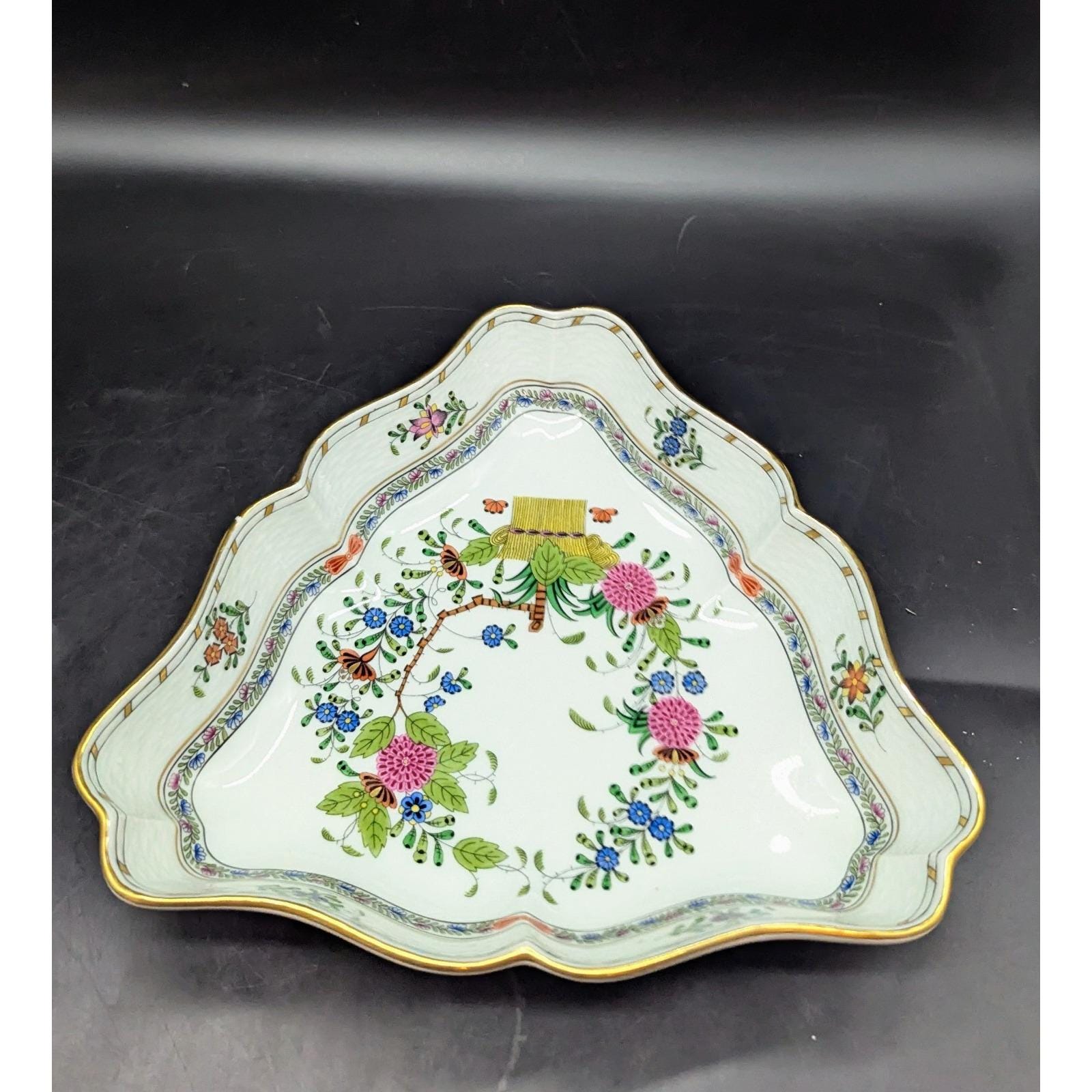 HEREND パーティープレート Vintage Herend Indian Basket Porcelain Triangle Dish 9.5