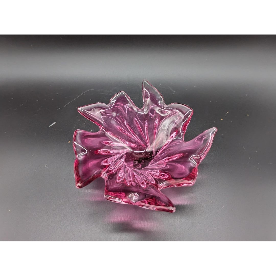 Vintage Bohemian Czech Cranberry Art Glass Trinket Candy Dish