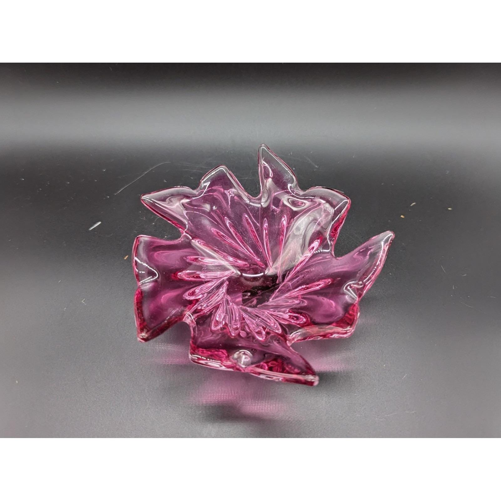 ヴィンテージBOHEMIA GLASS ピンクガラス一点もの Vintage Bohemian Czech Cranberry Art Glass Trinket Candy Dish