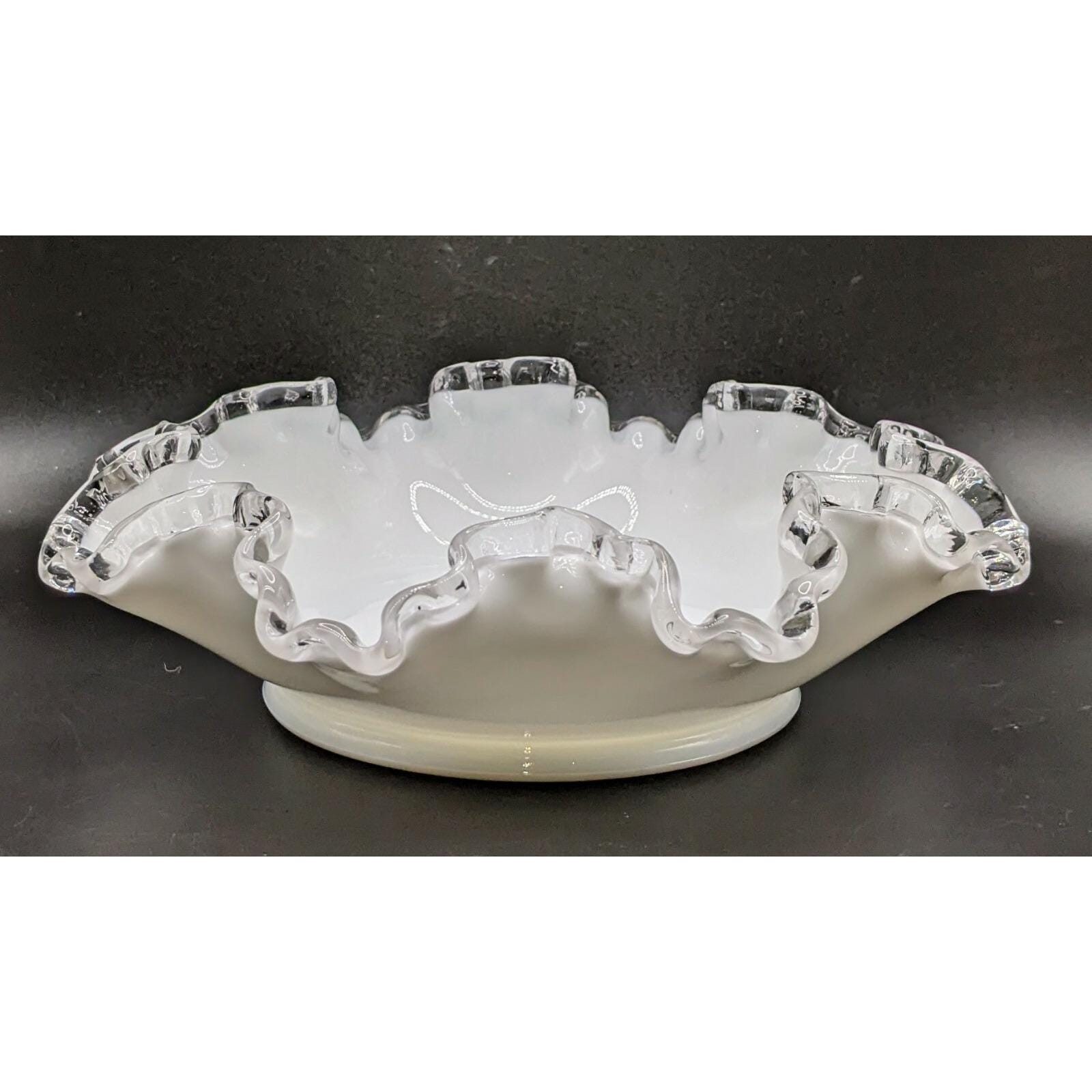 Vintage Fenton Milkglass Silver Crest Double Crimped Candy Trinket