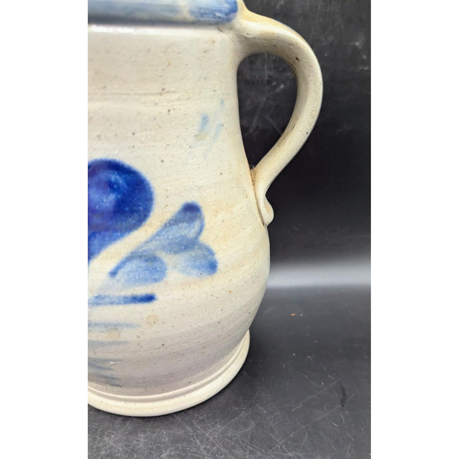 Vintage Rowe Pottery Works Stoneware Salt Glazed Blue Gray 8
