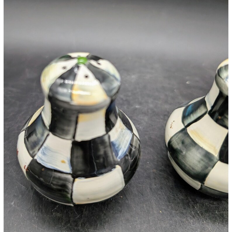 MacKenzie-Childs Courtly Check Salt and Pepper Shakers Hand Painted Ceramic Set afbeelding 6