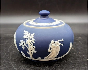 Antique Adams Jasperware Tunstall England Cobalt Blue Sugar Bowl