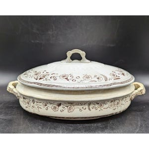 Antique Staffordshire Marquis Lidded Tureen Vegetable Bowl Ironstone Flower 11.5
