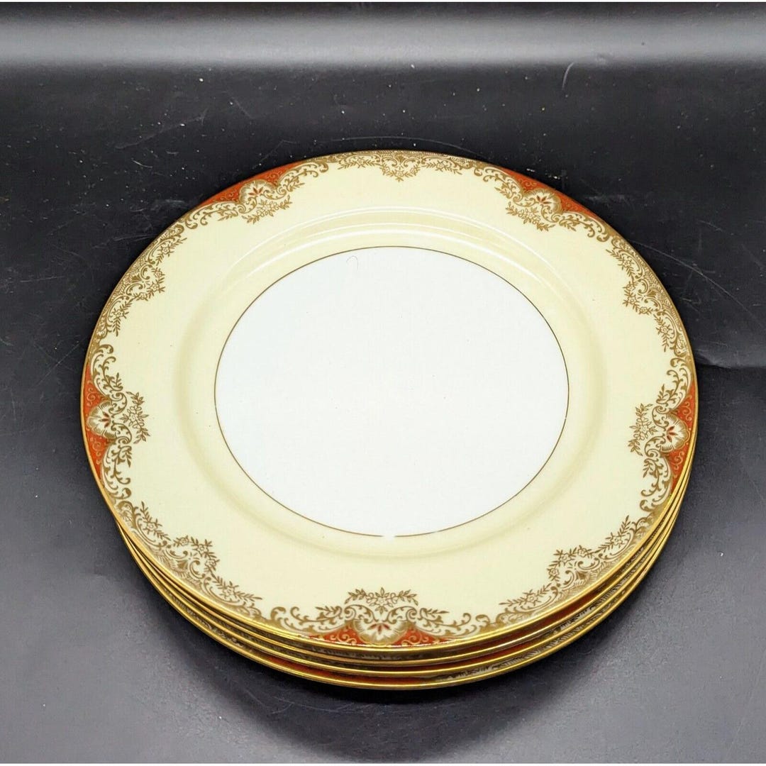Vintage Set/4 Noritake Marietta Dinner Plate Hand Painted Gold