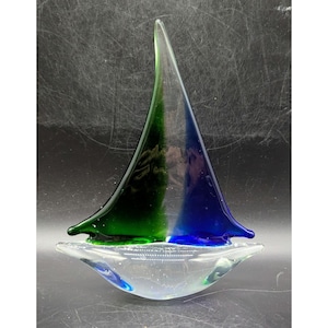 Art Glass Sailboat Boat Figurine Sculpture Paperweight Nautical Decor 7.5&quot;