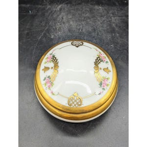 Vintage Hand Painted Pickard Porcelain Round Dresser Powder Box Floral Pink Rose