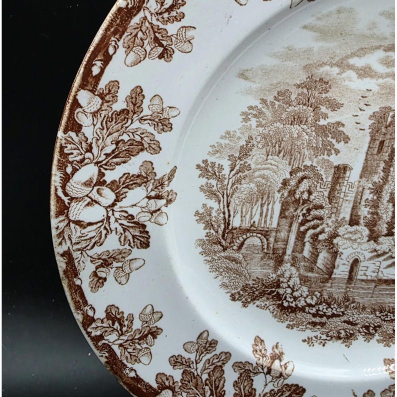 Antique Copeland & Sons Stoke Upon Trent Ruins Brown Transferware 10" Plate image 3