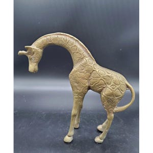 Vintage Textured Heavy Brass Giraffe Figurine 9&quot; Tall Animals Safari Africa