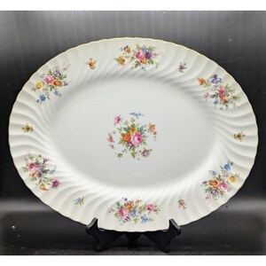 Vintage Minton Marlow Bone China Floral Flower 15&quot; Oval Serving Platter