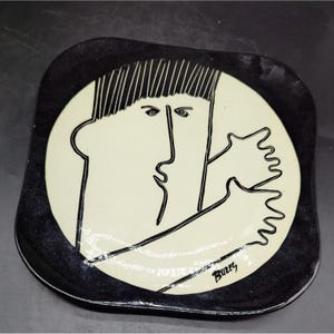 Vintage 1980s Bures Face Plate Design Modernist Pop Art Figural Ceramic Plate 11.75&quot;