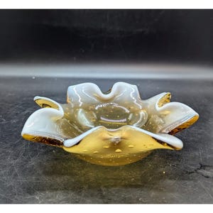 Vintage Amber Opalescent Murano Art Glass Starfish Bowl Bullicante 7.25&quot;