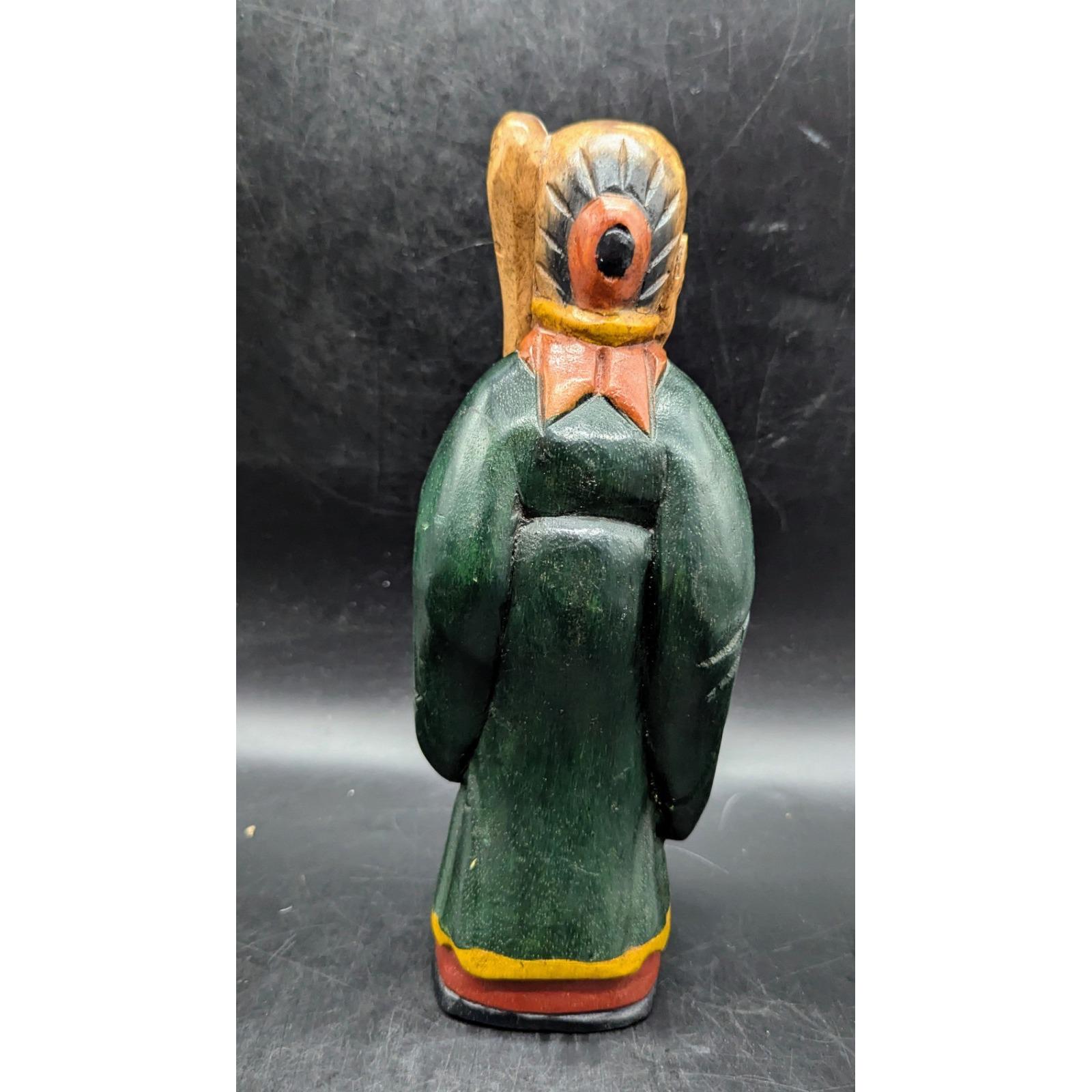 Vintage Painted Carved Wood Asian Wise Old Man Cane Figurine