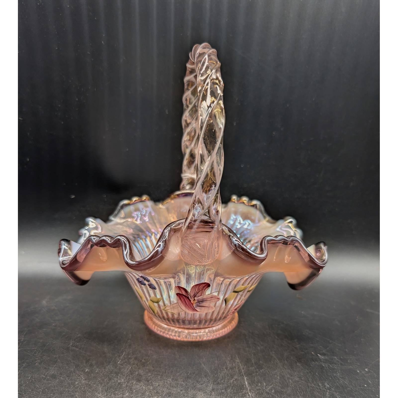 Fenton Pink Iridescent Basket - Etsy