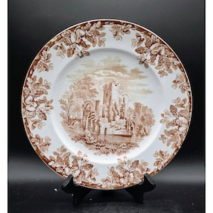 Antique Copeland & Sons Stoke Upon Trent Ruins Brown Transferware 10" Plate image 1