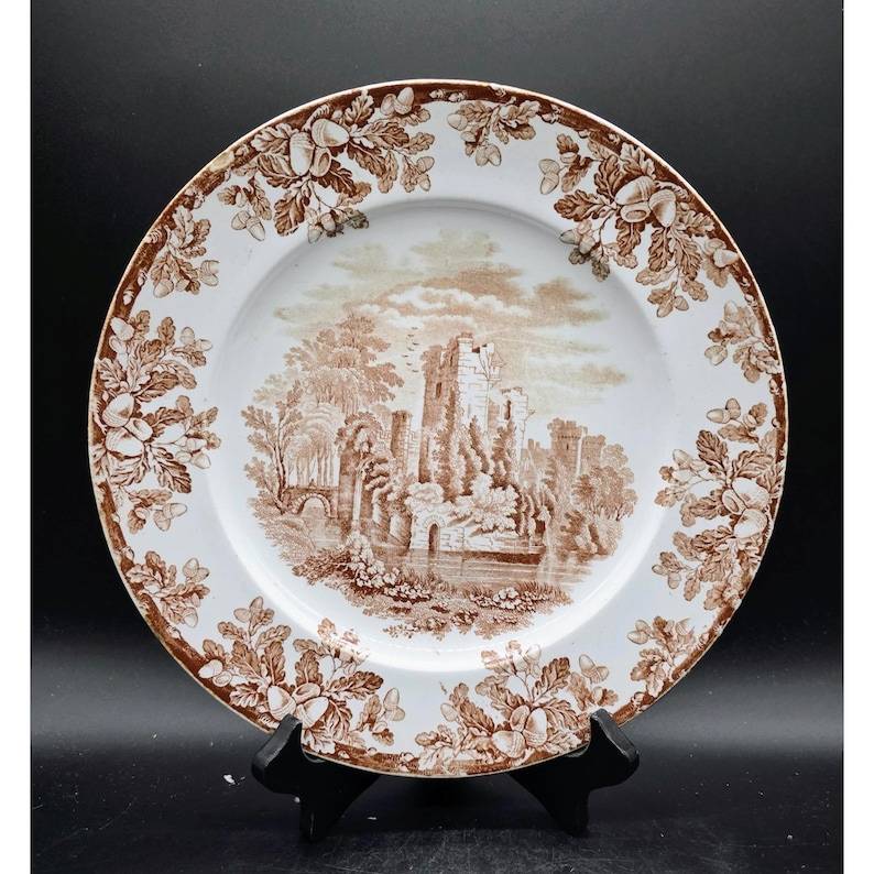 Antique Copeland & Sons Stoke Upon Trent Ruins Brown Transferware 10" Plate image 1