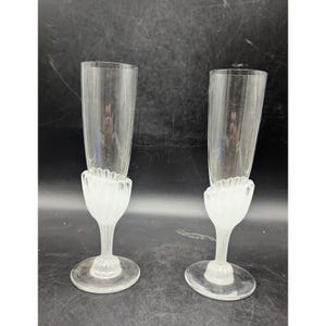 Vintage Pair Daum France Pate De Verre Crystal And CLeat Glass Champagne Flutes