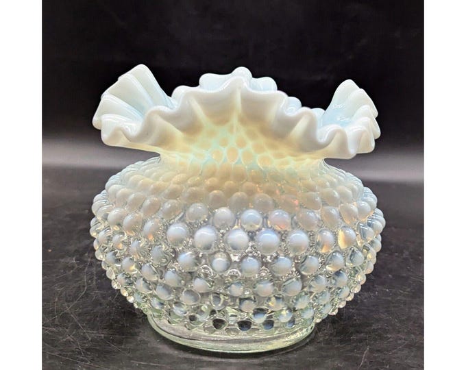 Vintage Fenton Art Glass French Opalescent Hobnail Vase Double Crimped ...