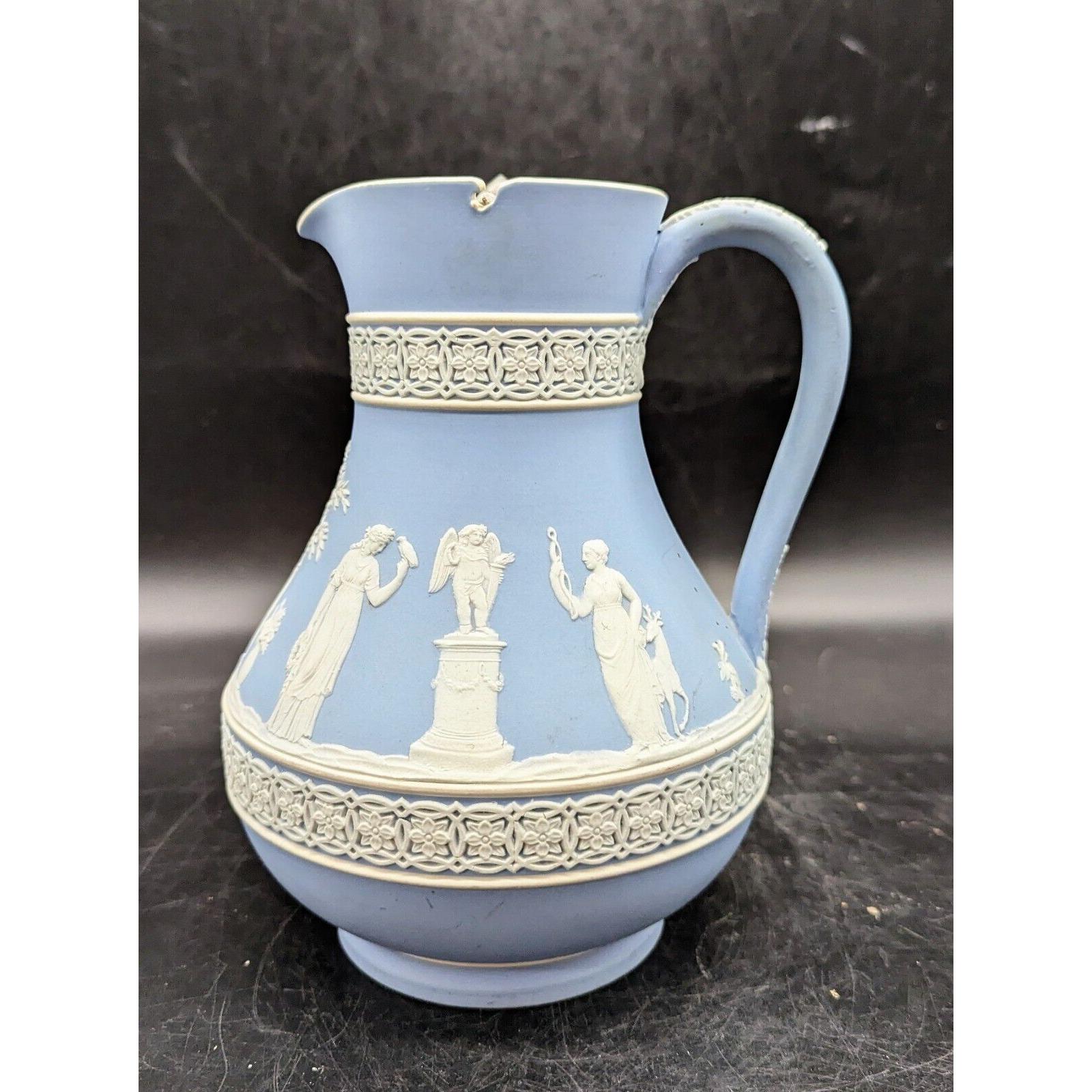 Antique Wedgwood Blue Jasperware Etruscan Syrup Pitcher W/lid