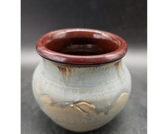 Studio Pottery Signed SIU 09 Blue Green Brown Glazed Hand Thrown Ceramic Vessel