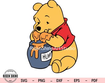 Baby Winnie The Pooh Eating from a Honey Pot .SVG