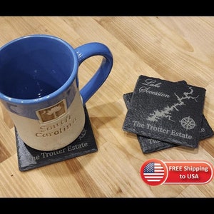 Customize ANY LAKE - Set of 4 Engraved Slate Lake Coaster - Lake Life