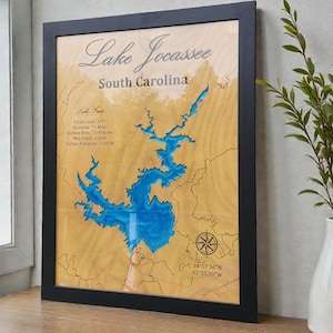 Arte de parede personalizada para casa no lago – Mapa do lago gravado em madeira com resina epóxi, presente personalizado para amantes do lago, decoração de parede para cabana, arte personalizada para casa no lago