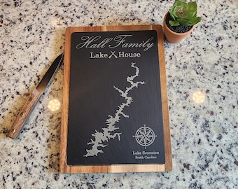 Customize ANY LAKE -  Slate Cutting Board – Personalized Lake House Gift