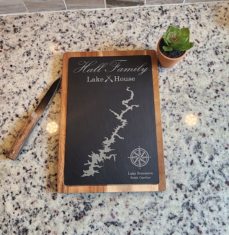 Engraved Lake Slate Cutting Board Customize Any Lake Lake Life image 1