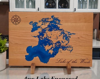 Tagliere personalizzato per qualsiasi lago: mappa del lago incisa personalizzata, regalo per lago in resina epossidica, regalo per casa sul lago, tagliere in legno personalizzato