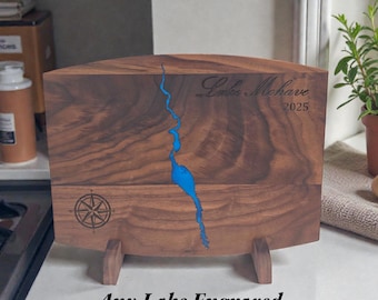 Custom ANY Lake Cutting Board – Anniversary Gift, Engraved Lake Map, Personalized Epoxy Board, Lake House Couple Gift, Custom Wood Board