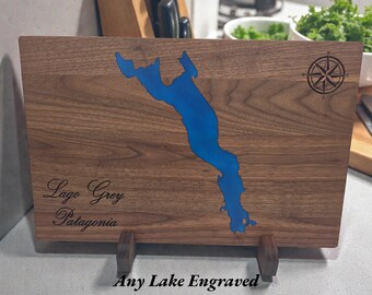 Custom ANY Lake Cutting Board – Christmas Gift, Personalized Engraved Lake Map, Epoxy Holiday Gift, Custom Wood Board for Lake Lovers