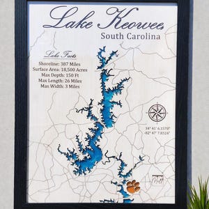 Personalized Lake Map Wall Art – Custom Epoxy Wood Lake Sign, Framed Lake Gift, Cabin Decor, Engraved Lake Artwork