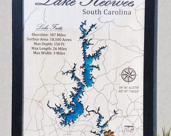 Personalized Lake Map Wall Art – Custom Epoxy Wood Lake Sign, Framed Lake Gift, Cabin Decor, Engraved Lake Artwork