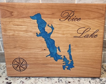 Rice Lake Epoxy filled Cutting Board - Customize Any Lake -Lake Life